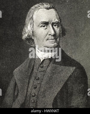 Samuel Adams (1722-1803). Homme d'État américain, philosophe politique, et l'un des pères fondateurs des États-Unis. Portrait. Gravure par John Singleton. Banque D'Images