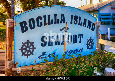 Bocilla blanc et bleu Port de l'île de signer en Floride Banque D'Images