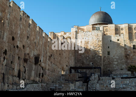 Jérusalem, Israël - 24 Février 2017 : vue sur la Mosquée Al-Aqsa, à partir de l'ancien mur de la ville Banque D'Images