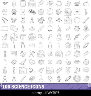 Science 100 icons set style du contour, Illustration de Vecteur