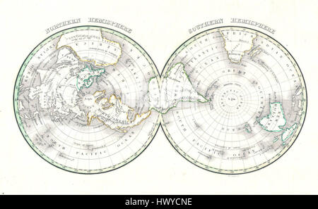 Bradford 1838 Carte du monde sur Projection polaire ( Nord et l'hémisphère sud ) Geographicus NorthernHemisphere 1838 bradford Banque D'Images