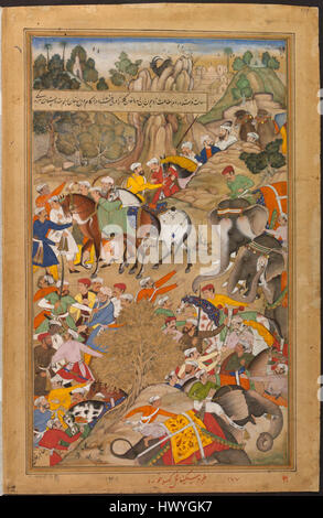 1572 La blessure de Khan Kilan par Rajputs Akbarnama Banque D'Images