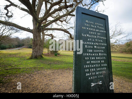 Rufus Stone Memorial dans le New Forest, sur le site où le roi Guillaume le deuxième a été tué accidentellement par une flèche tiré par Sir Walter Tyrell Banque D'Images