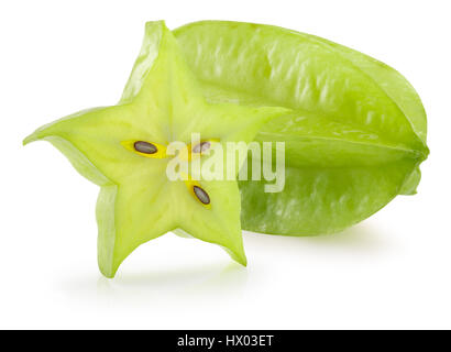 Carambole avec slice isolé sur le fond blanc. Banque D'Images