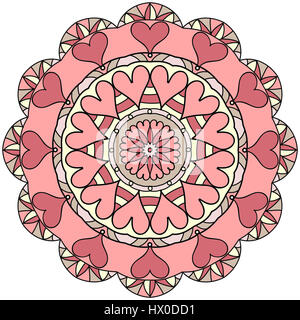 Illustration du Mandala dans les tons de rose. Dessin de ligne de couleur Banque D'Images