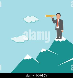 Businessman with télescope sur mountain Illustration de Vecteur