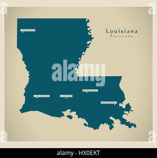 Carte moderne - Louisiane USA Illustration de Vecteur