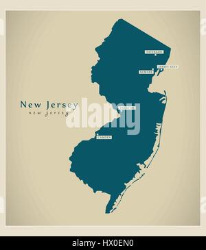 Carte moderne - New Jersey USA Illustration de Vecteur