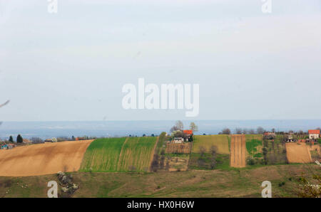 Beau paysage de printemps avec domaine en Voïvodine, Serbie Banque D'Images