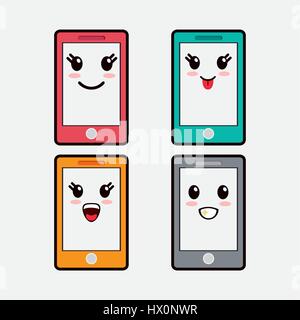 Smartphone kawaii image émoticônes Illustration de Vecteur