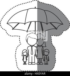 De l'autocollant de protection contour monochrome parapluie groupe familial sans visage Illustration de Vecteur