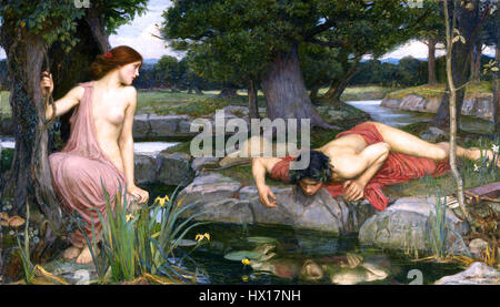 ECHO et Narcisse est une peinture de l'artiste britannique John William Waterhouse, illustrant le mythe grec de Echo et Narcisse. L'œuvre dépeint le récit tragique de l'amour non partagé et de l'obsession de soi. Plus de détails sur les dimensions, le support et l'emplacement actuel de la peinture ne sont pas fournis dans les informations disponibles. Banque D'Images