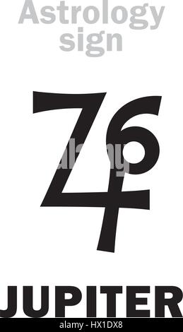 Alphabet d'astrologie : JUPITER (Zeus), les grands classiques de la planète. Caractères hiéroglyphes signe (le grec ancien symbole). Illustration de Vecteur