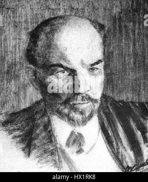 Vladimir Lénine, le révolutionnaire et homme politique russe, dans une illustration de Clive Weed, tirée de la première édition de "Dix jours qui ébranlèrent le monde", publiée en 1919. Banque D'Images
