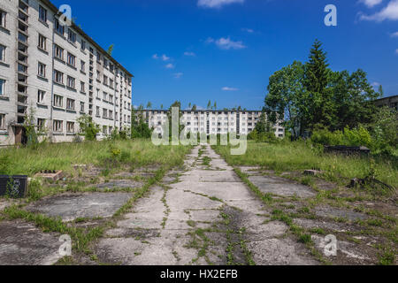 Bâtiments résidentiels abandonnés de Skrunda-1 Ghost Town, ancien site de la station radar de Dnepr soviétique de la guerre froide, près de la ville de Skrunda en Lettonie Banque D'Images