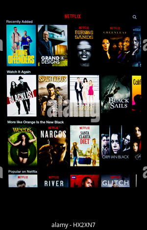 Écran Netflix sur tablette Banque D'Images