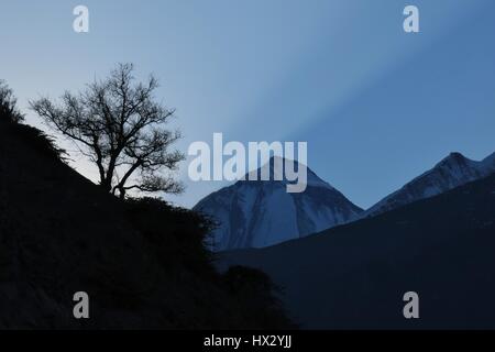 Coucher de soleil sur le mont Dhaulagiri. Zone de conservation de l'Annapurna, au Népal. Banque D'Images