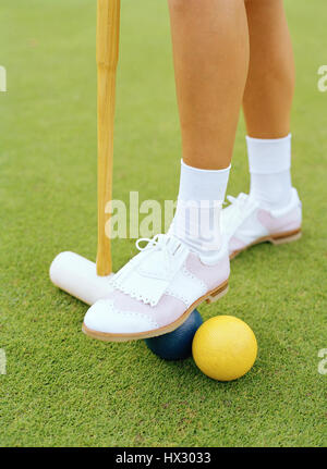 Playing croquet au Four Seasons Resort Lana'i, The Lodge at Koele. Lana'i, Hawaii, USA. Banque D'Images