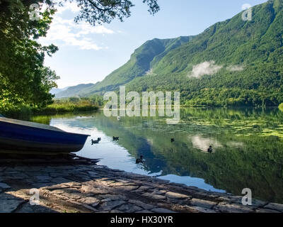 Carlazzo, Italie : Lac Piano est un petit lac situé dans le Val Menaggio. Il a une superficie de 0,72 km2 et une profondeur maximale de 13 mètres et occupe la Banque D'Images