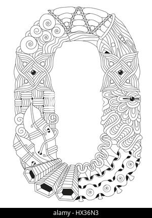 Le nombre zéro ou lettre Zentangle. Nombre de décoration de vecteur Illustration de Vecteur