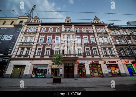 Tenement House le 3 mai Street dans le centre-ville de Katowice, le centre-ville de la métropole de Silésie dans le sud-ouest de la Pologne Banque D'Images