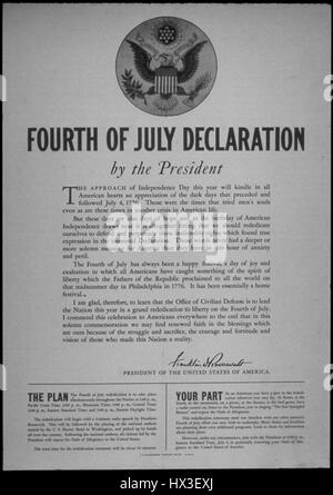 Document officiel de la quatrième de Juillet Déclaration du Président des États-Unis à l'époque, le président Franklin D. Roosevelt, le 4 juillet 1944. L'image de courtoisie des Archives nationales. Banque D'Images