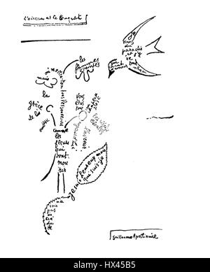 Guillaume Apollinaire Calligramme L'oiseau et le bouquet Banque D'Images