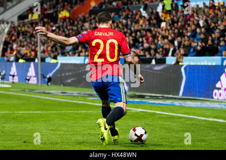 Gijon, Espagne. 24 mars, 2017. Dani Carvajal (Espagne) en action pendant le match de foot de la Coupe du Monde FIFA 2018 tour de qualification entre l'Espagne et Israël au stade Molinon le 24 mars 2016 à Gijon, Espagne. ©david Gato/Alamy Live News Banque D'Images