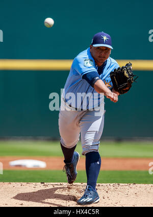 LECOM Park. 24Th Mar, 2017. Floride, USA-Rays de Tampa Bay pitcher Erasmo Ramirez (30) dans un jeu d'entraînement du printemps à LECOM Park. Del Mecum/CSM/Alamy Live News Banque D'Images