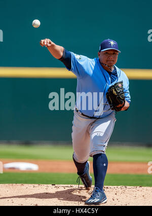 LECOM Park. 24Th Mar, 2017. Floride, USA-Rays de Tampa Bay pitcher Erasmo Ramirez (30) dans un jeu d'entraînement du printemps à LECOM Park. Del Mecum/CSM/Alamy Live News Banque D'Images