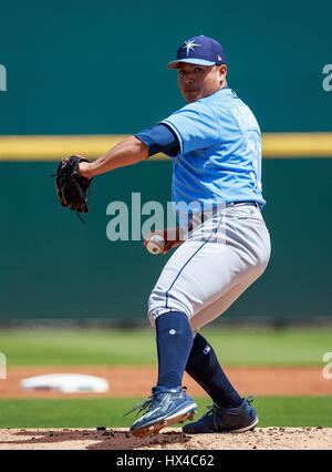 LECOM Park. 24Th Mar, 2017. Floride, USA-Rays de Tampa Bay pitcher Erasmo Ramirez (30) dans un jeu d'entraînement du printemps à LECOM Park. Del Mecum/CSM/Alamy Live News Banque D'Images