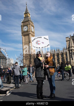 Londres, Royaume-Uni. Mar 25, 2017. Les manifestants se rassemblent dans un Parlement Square après mars à Londres pour protester contre crédit Brexit : Alan D'Ouest/Alamy Live News Banque D'Images
