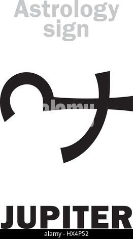 Alphabet d'astrologie : JUPITER, planète majeure classique. Caractères hiéroglyphes signe (symbole médiéval). Illustration de Vecteur