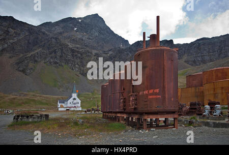 Reste de l'ancien port baleinier à Grytviken, Géorgie du Sud Banque D'Images