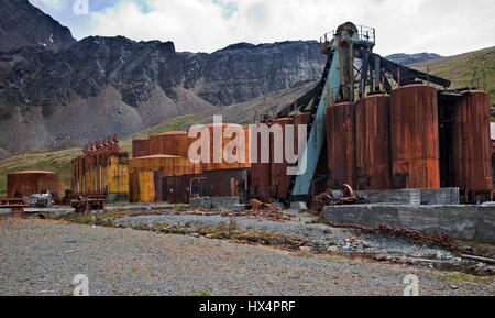 Reste de l'ancien port baleinier à Grytviken, Géorgie du Sud Banque D'Images