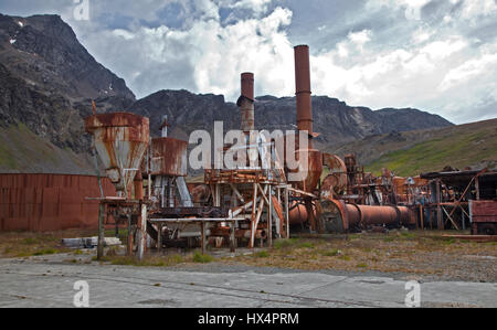 Reste de l'ancien port baleinier à Grytviken, Géorgie du Sud Banque D'Images