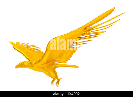 3D render golden eagle flying isolé sur fond blanc Banque D'Images