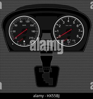 Tableau de bord de voiture,image vectorielle d'un compteur de vitesse, le compte-tours de commande,texture,d'un métal Illustration de Vecteur