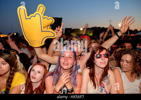 BENICASSIM, ESPAGNE - 17 juil : foule lors d'un concert au Festival de Musique le 17 juillet 2015 à Benicassim, Espagne. Banque D'Images