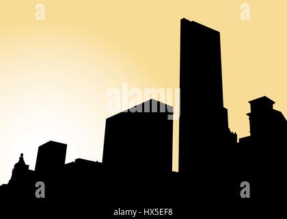 Skyline silhouette d'une section du centre-ville de Chicago. Illustration de Vecteur