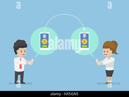 Les gens d'affaires l'envoi et la réception de l'argent par Smartphone. Services bancaires par Internet. Concept de paiement en ligne Illustration de Vecteur