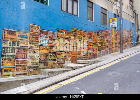 Street art mural sur Graham Street, SoHo, quartier central, l'île de Hong Kong, Chine. Banque D'Images