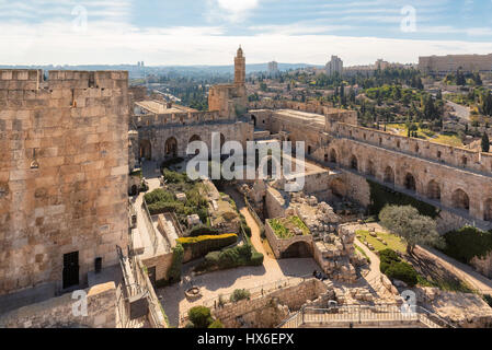 La Tour de David à Jérusalem antique Citadelle, près de la porte de Jaffa dans la vieille ville de Jérusalem, Israël. Banque D'Images
