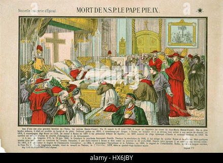 'Mort de N.S. le Pape Pie IX' représente la mort du pape Pie IX. L'œuvre illustre la solennité de l'événement, capturant le moment historique où l'un des papes les plus anciens de l'histoire est décédé en 1878. Banque D'Images
