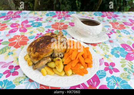 Dîner rôti sauce poulet Carottes Patates Banque D'Images