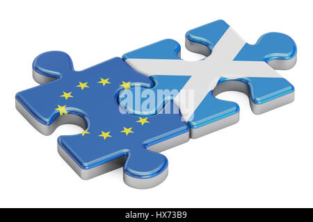 L'Ecosse et l'Union européenne puzzles de drapeaux, rendu 3D Banque D'Images