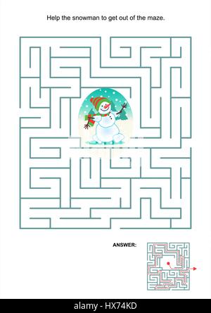 Jeu de labyrinthe ou page d'activité pour les enfants : aider le bonhomme de sortir du labyrinthe. Réponse inclus. Illustration de Vecteur