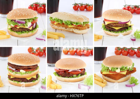 Ensemble de collection hamburger cheeseburger burger menu boisson coca fast food Banque D'Images