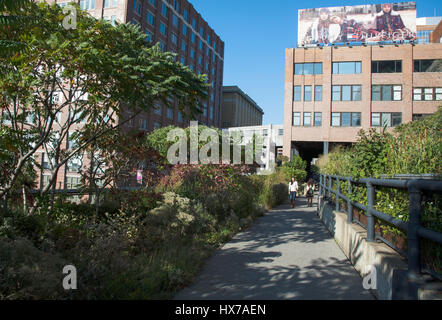 Les personnes bénéficiant de promenade et de détente le long de la ligne élevée entre Chelsea et le Meatpacking District Manhattan New York USA Banque D'Images