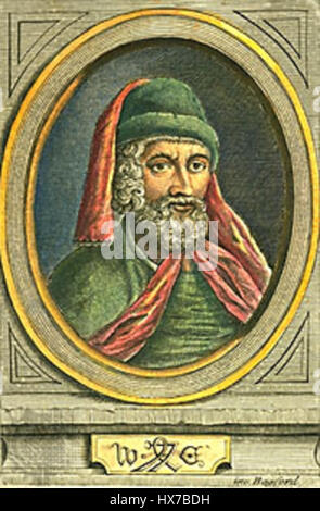 William Caxton (c. 1422–1491) était un marchand, imprimeur et éditeur anglais, connu pour avoir introduit la presse à imprimer en Angleterre. Sa réalisation la plus importante fut la première impression de livres en anglais, qui eut un impact profond sur la littérature et la culture anglaises. Banque D'Images